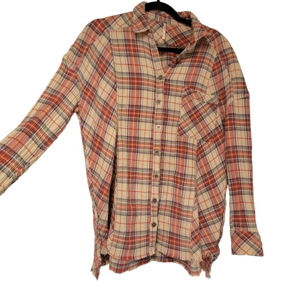 FREE PEOPLE Juniper Ridge Gauze‎ Plaid Button Down Small